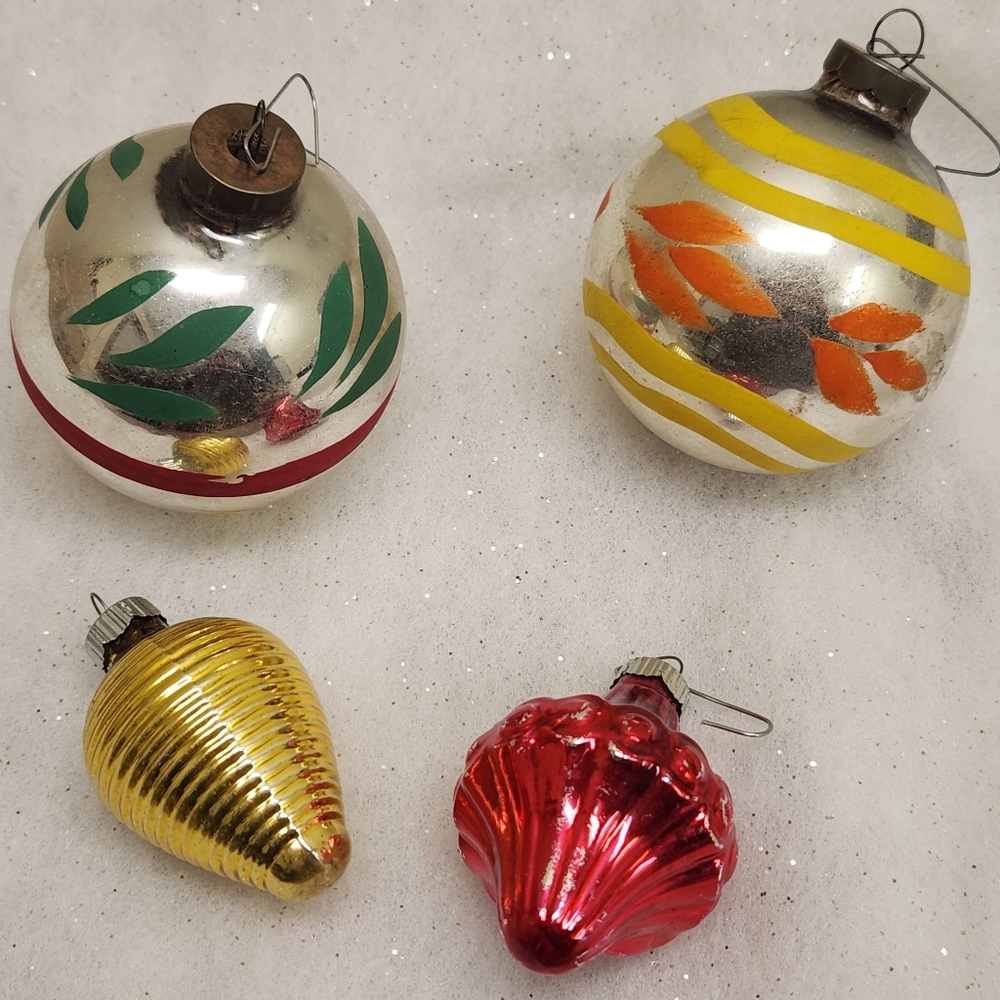 Vintage Mercury Glass Ornament Set